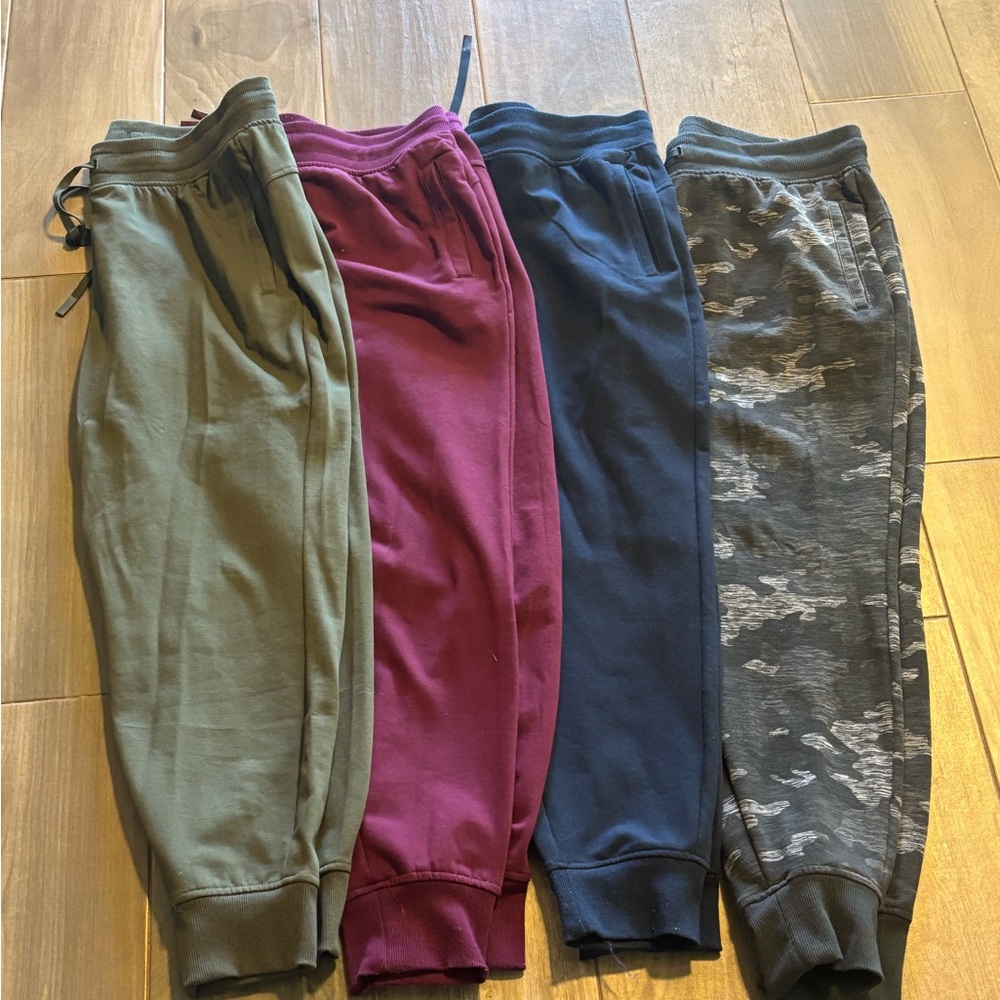 4 pairs of Athletic Works Women’s Jogger Pants - Green, Burgundy, Navy, Camo
